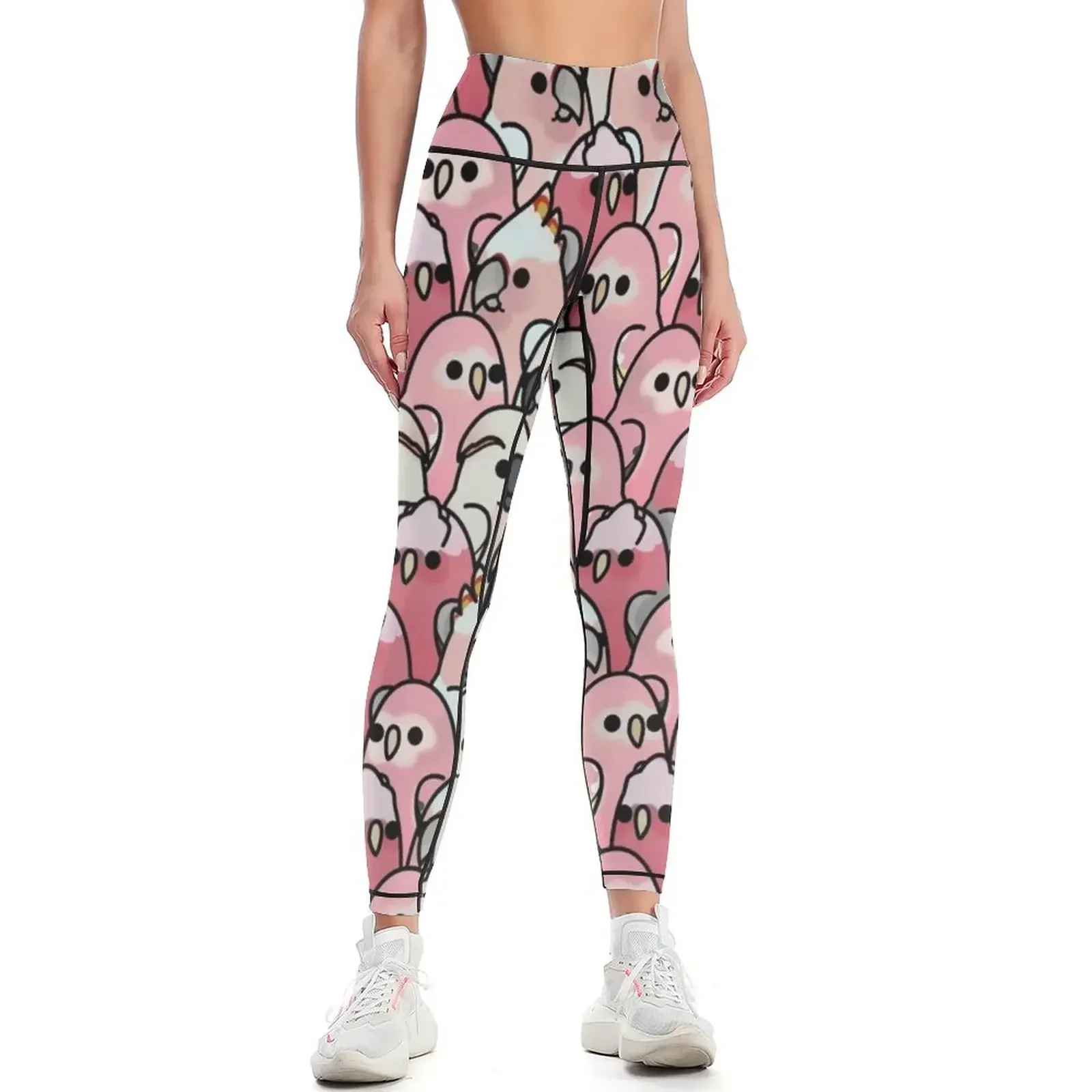 

Too Many Birds! - Pink Parrot Posse! Leggings Legging sport high waist exercise clothing for sports for gym Womens Leggings