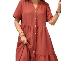 2024 New Summer Women's Clothing Medium-Length Button Dress Amazon Cross-Border E-commerce Shirt Skirt European And American Sty