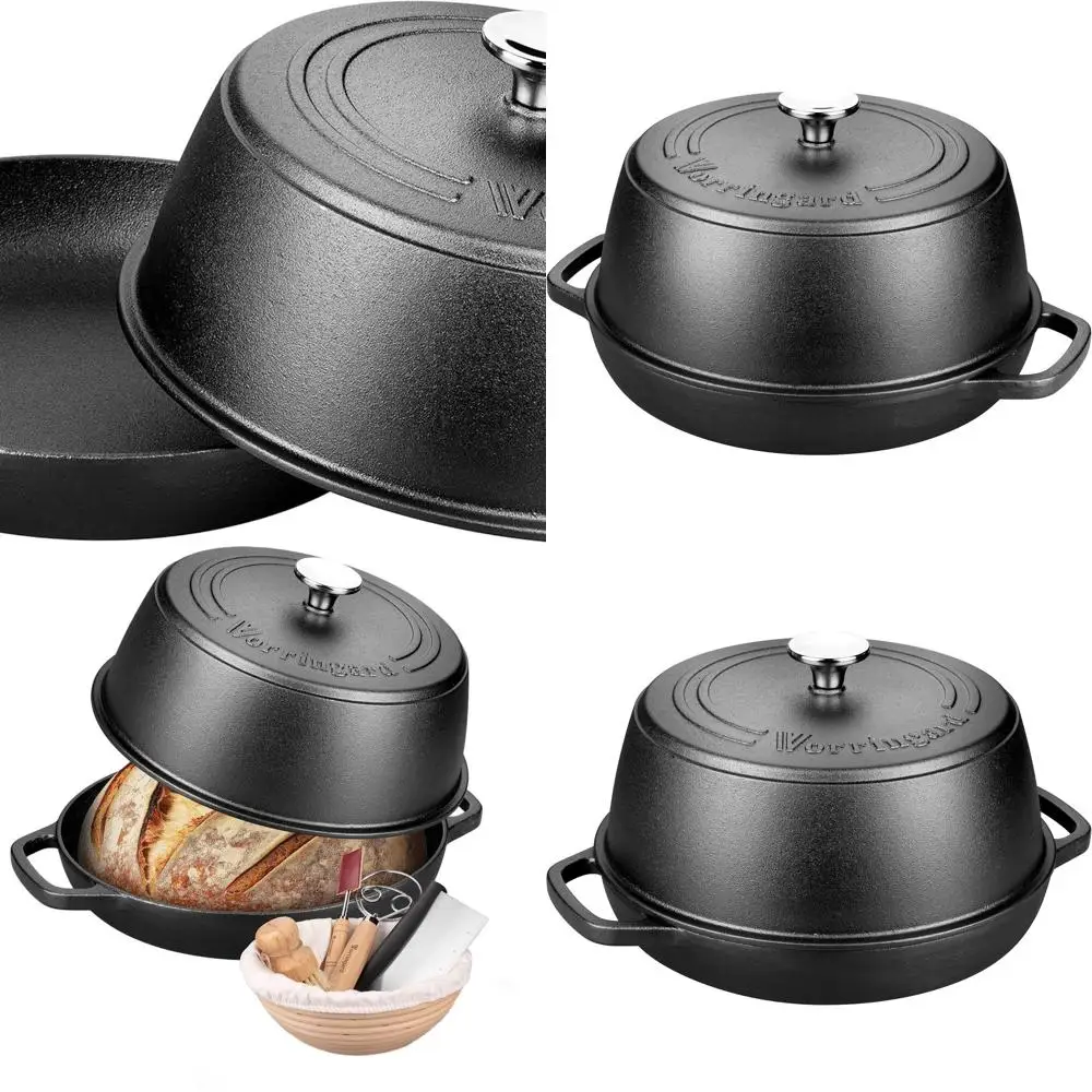 

Предварительно приправленная 6-QT чугунная голландская духовка с крышкой для выпечки хлеба на закваске, в комплект входит корзина-балет и аксессуары для расстойки