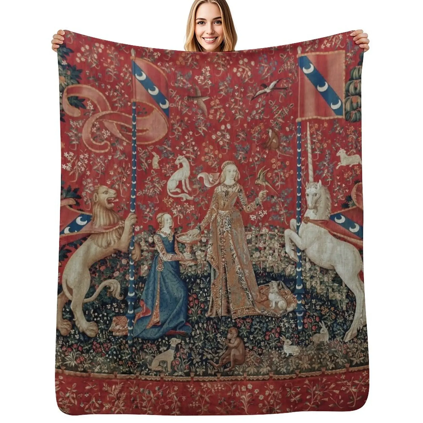 

Lady and Unicorn Medieval Tapestry Five Senses - Taste Throw Blanket Soft Home Decor Blanket for Couch Bedroom