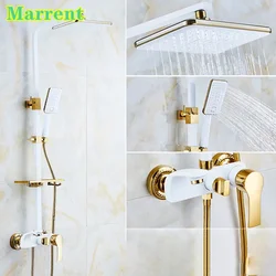 White Gold Bathroom Shower System Faucet Hot Cold Brass Bathtub Mixer Tap Rainfall Shower Head Rainfall Bathroom Shower Set