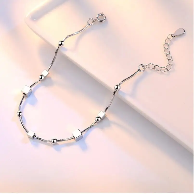 925 Sterling Silver Bracelet Pentagram Square Sugar Ball Bead Bracelet For Woman Engagement Wedding Charm Jewelry image 3