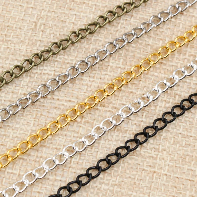 5 Meters/lot 3x2mm 4x3mm Bronze Gold Silver 5 Colors Plated Unwelded Iron Cable Chains DIY Jewelry Making Findings Accessories