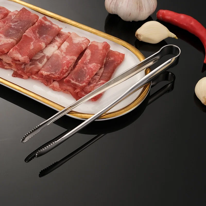 Stainless Steel Barbecue Tongs Fine Handled Toothed Anti Slip Barbecue Tongs Metal Extended Barbecue Tongs Kitchen Accessories