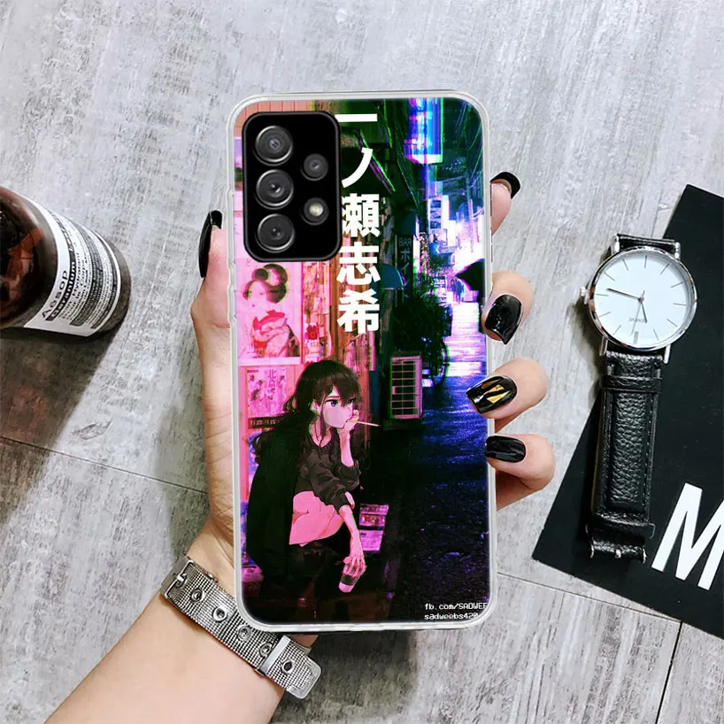 Anime Vaporwave Glitch Purple Soft Phone Case for Samsung Galaxy A51 A50S A41 A31 A21S A11 A71 A70 A40 A30S A20E A10 A6 A7 A8 + 