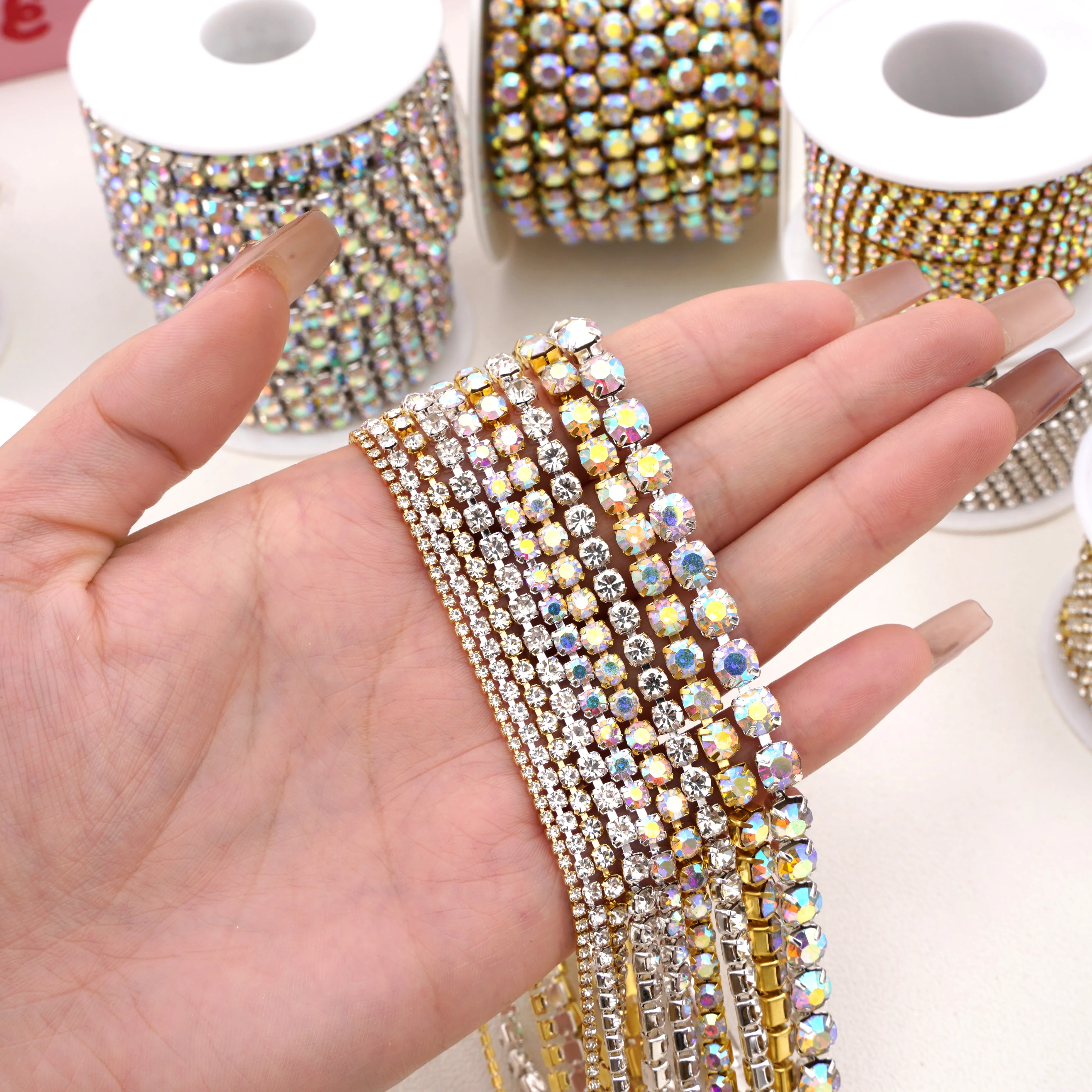 1 mt/los 1,5-6mm Kupfer Klaue Glänzenden Kristall Flatback Diamant Kette Für Schmuck DIY Handgemachte Herstellung Armbänder Halskette zubehör