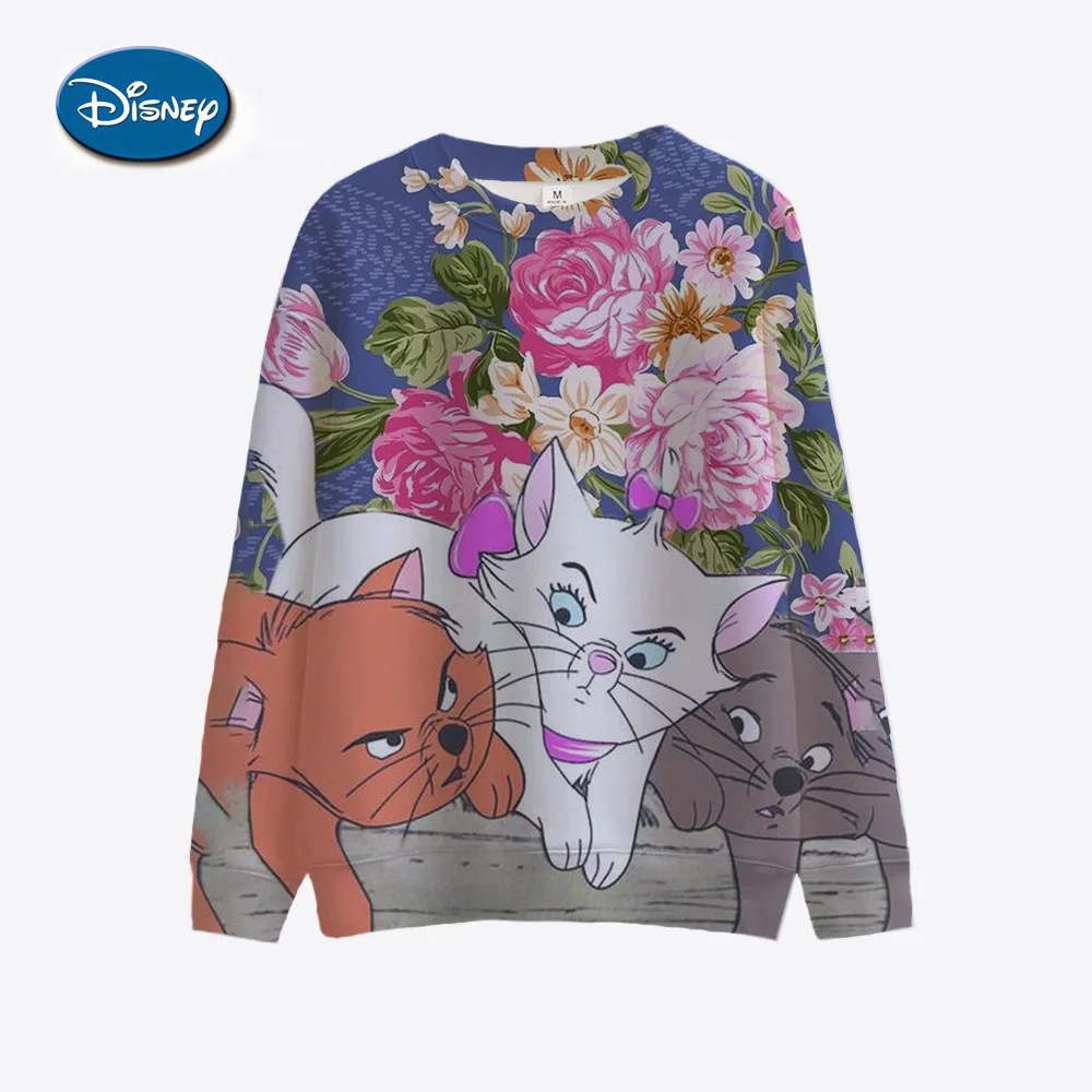 Disney Mary Cat Anime Women\'s Hoodie Spring and Autumn Edition Women\'s Round Neck Hoodie 2024 New Casual Sportswear Top