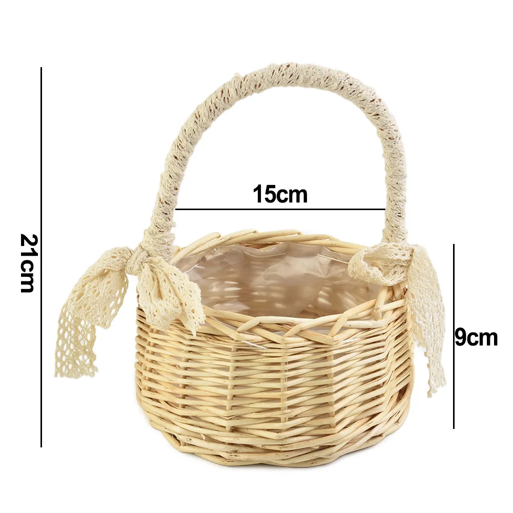 Wicker Storage Basket. 3 Size Shopping Basket Storage Flower Flower Pot Food Fresh Rattan Gifts Girl Retro Round Vintage