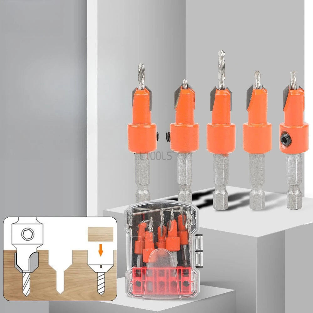 

5pcs Cone-shaped Countersunk Head Drill Hexagonal Shank Hole Expanding Drill Irregular Woodwork Drill Bit Hole Opener Tool Set