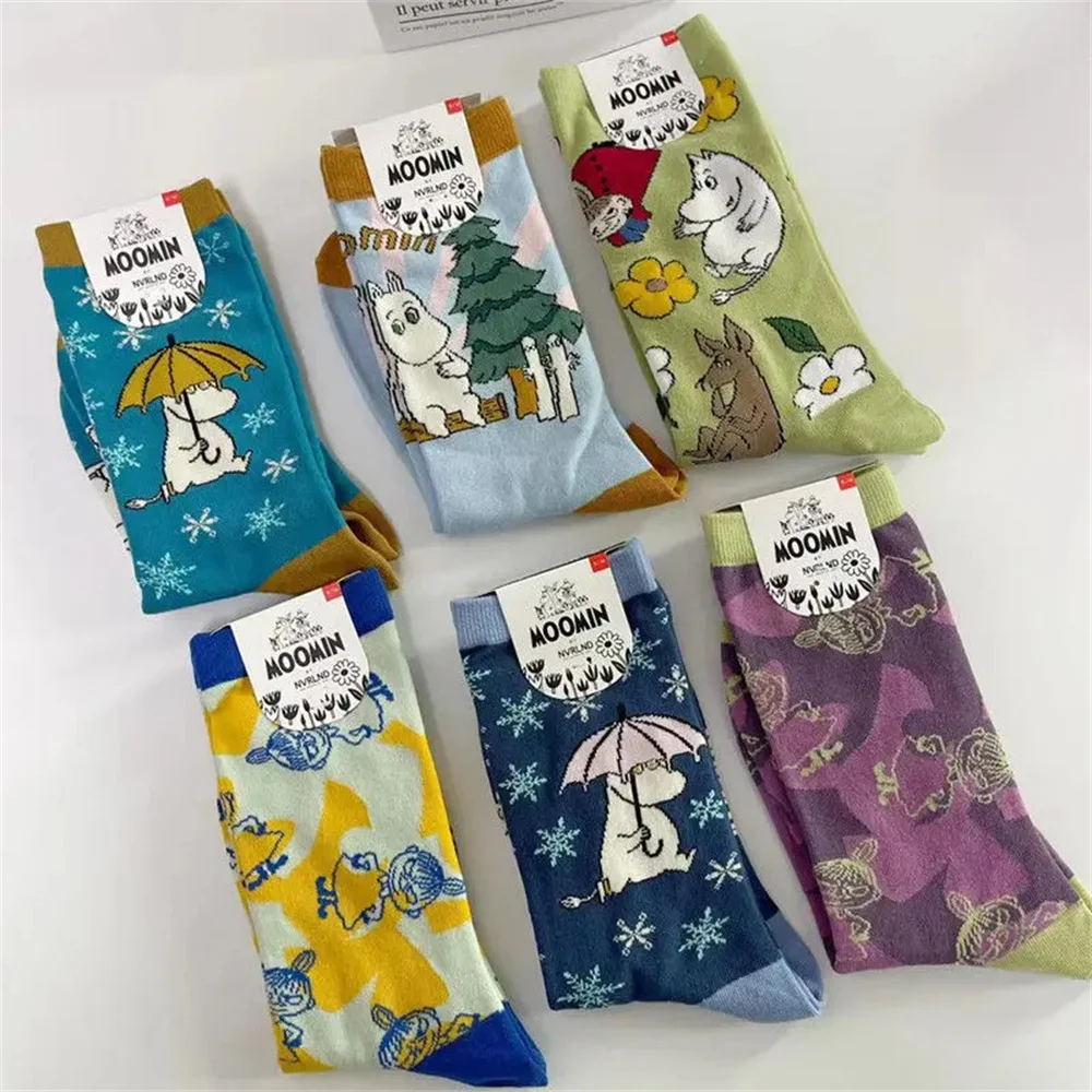 1 Pair/Set Kawaii Muumines Characters Anime Skateboard Socks Cute Cartoon Personality Middle Tube Cotton Socks Festival Gifts