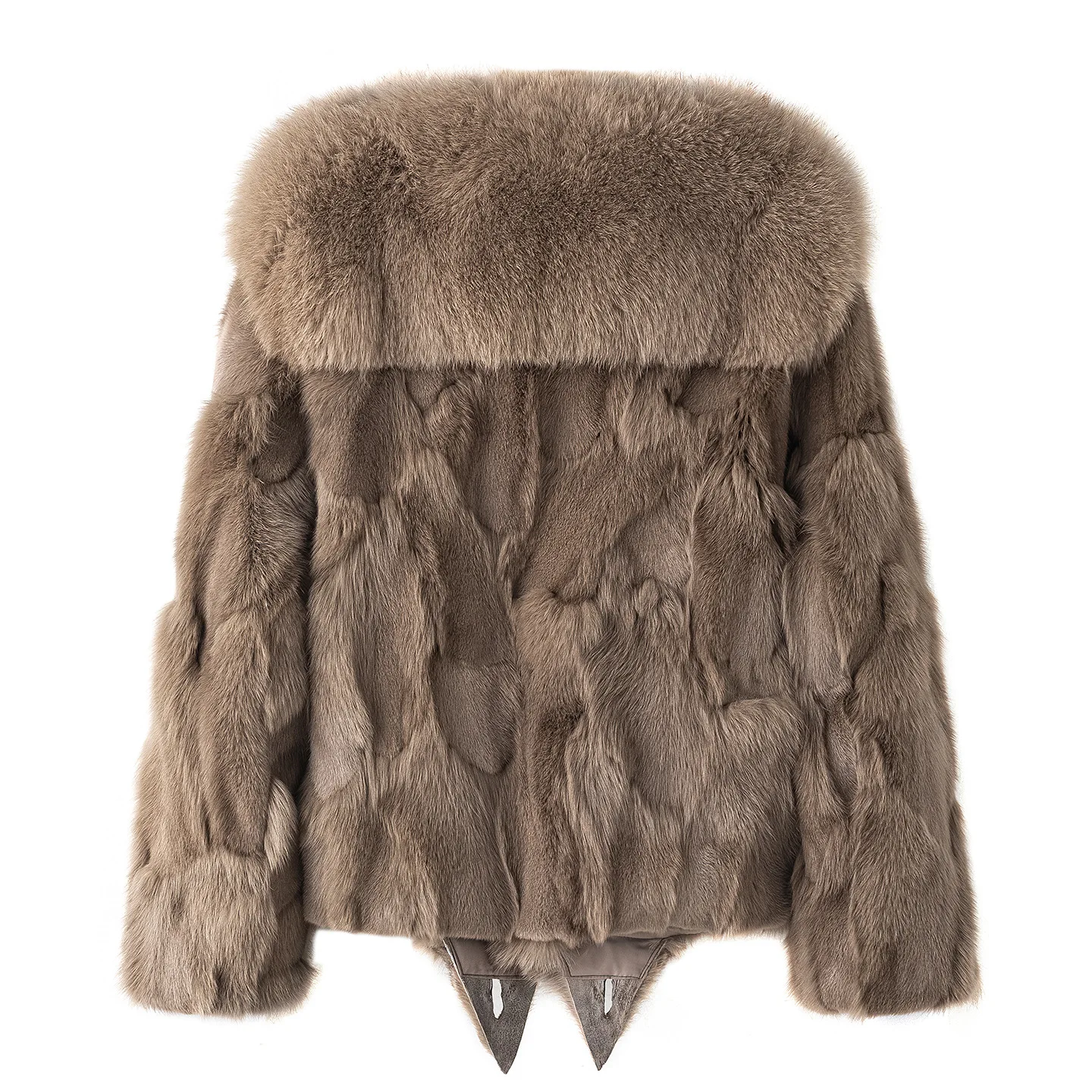 Inverno novo estilo casaco de pele de raposa das mulheres jovens com gola de pele grande elegante comute manga longa com decote em v tamanho adulto