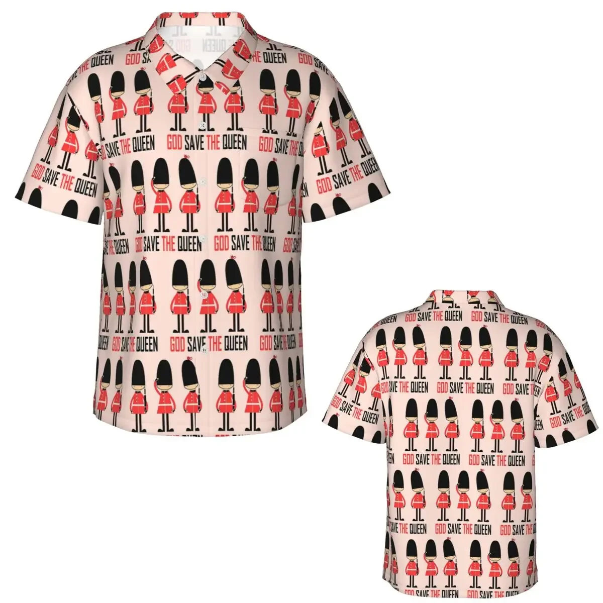 London Queen Guard United Kingdom Soldier British Souvenir UK Shirts Short Sleeve Shirt for Summer Beach Men's Button Tops