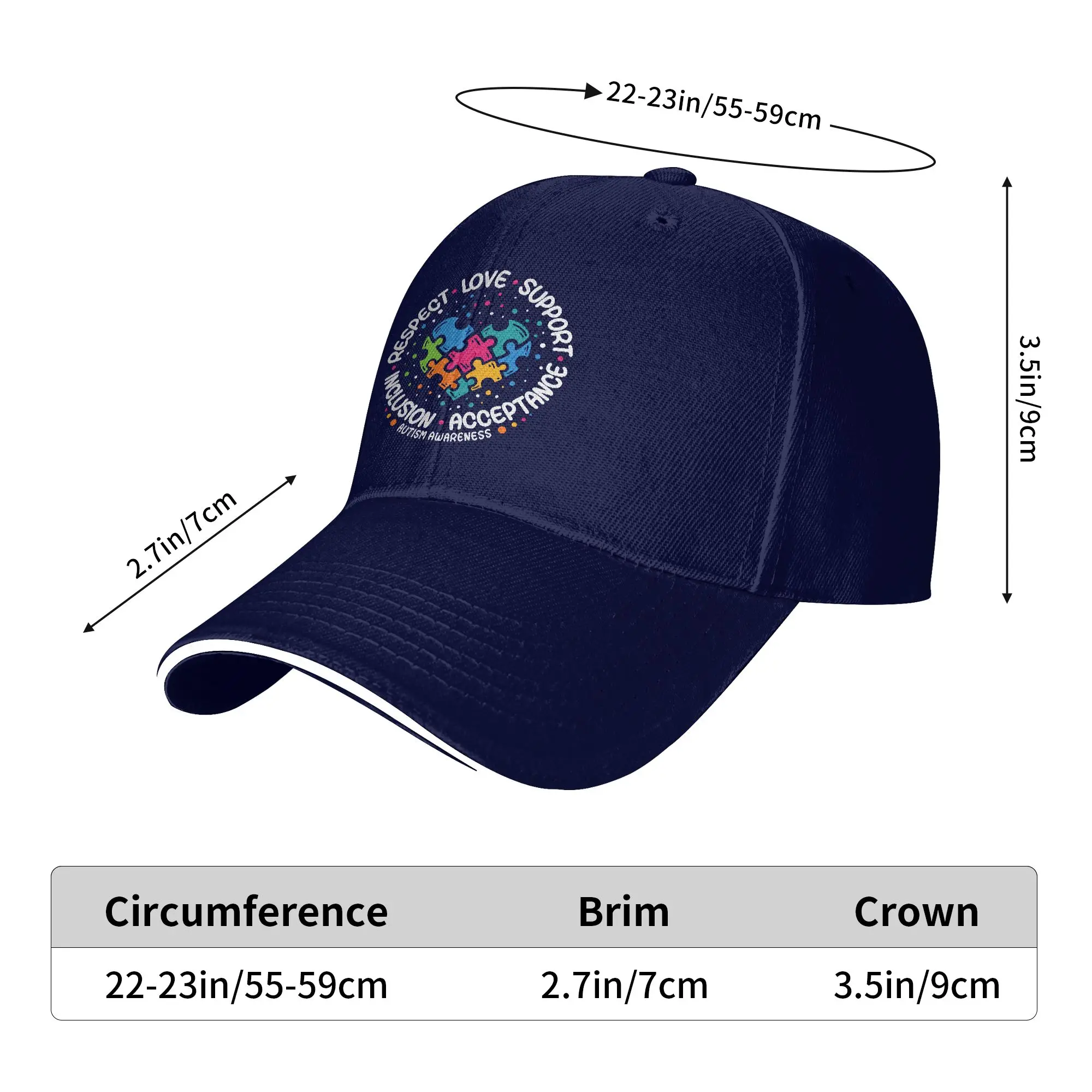 Summer Casual Baseball Cap Autism Awareness Respect Love Support Blue Autism Outdoor Gym Trucker Hat For Couple Snapback Cap