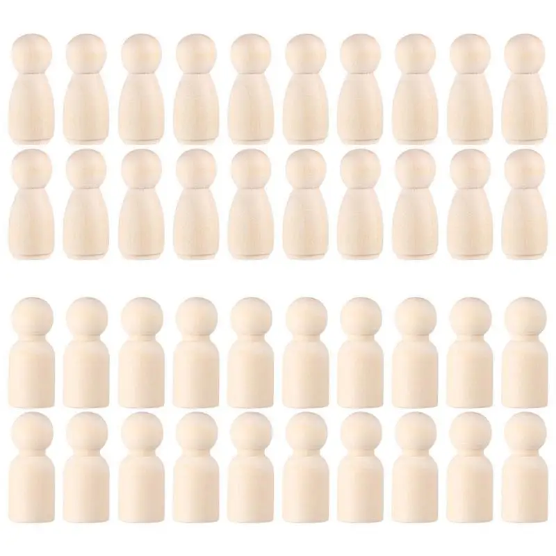 40pcs Wooden Peg People Dolls Unfinished Peg Dolls Crafts People Peg Dolls Peg Dolls Painting Crafts for DIY Painting Crafts Art