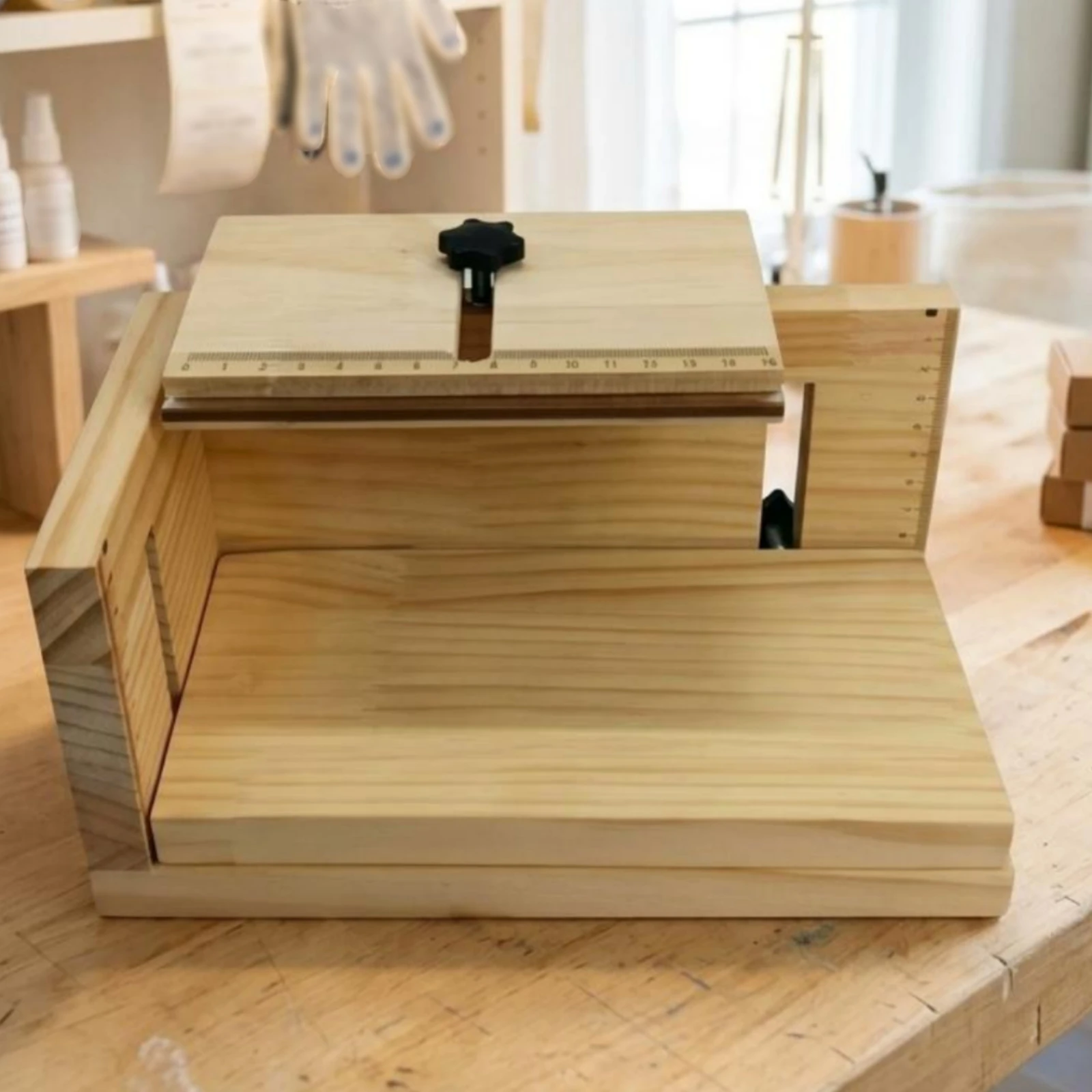 Picture 7: Manual Label Positioning Stand Built-in Ruler Scale Wooden Label Stand Work Aid Solid Wood Rectangular