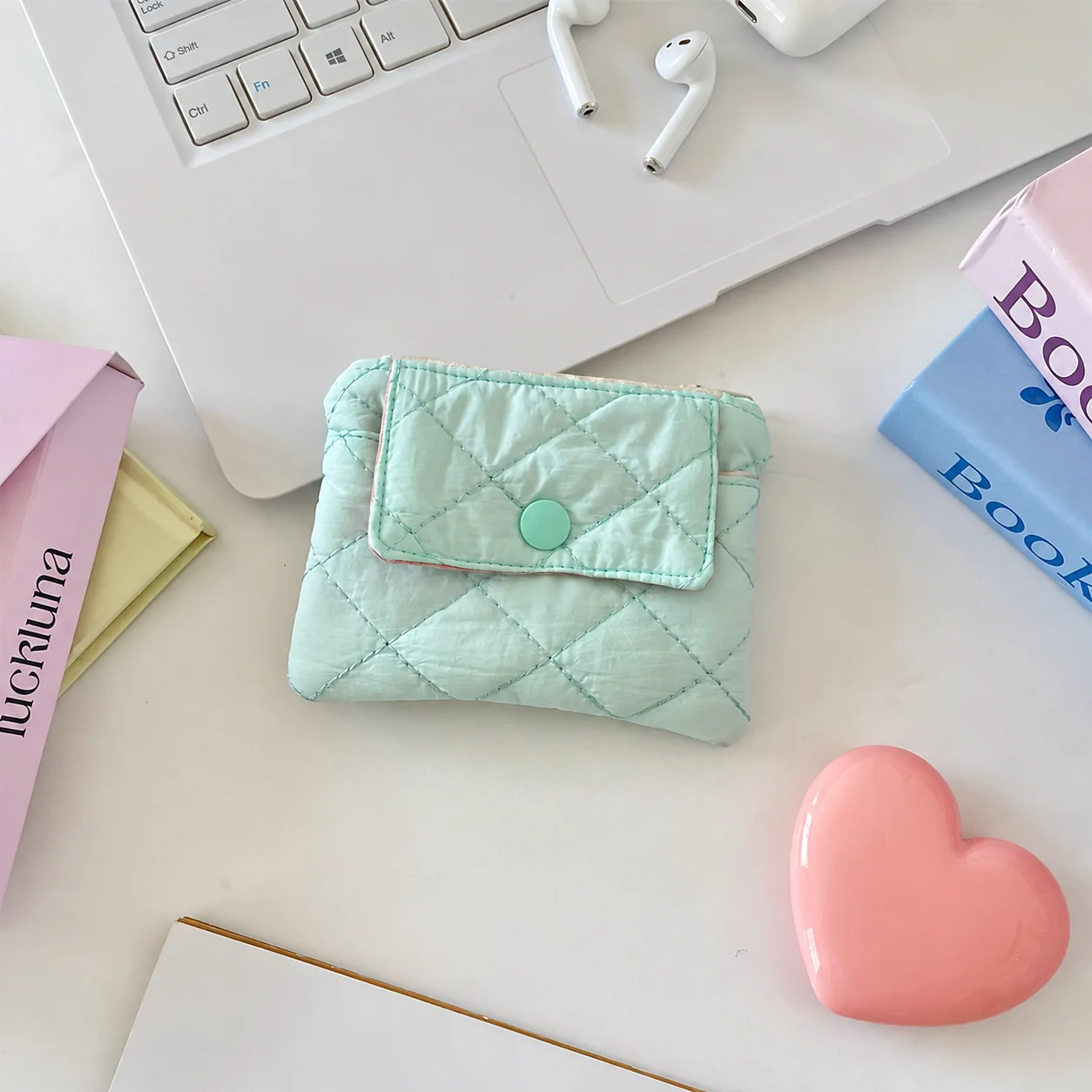 Zipper Coin Purse Quilted Multi Functional Card Holder Id Card Holder Polyester Daily Storage Pouch For Going Out Hanging Out
