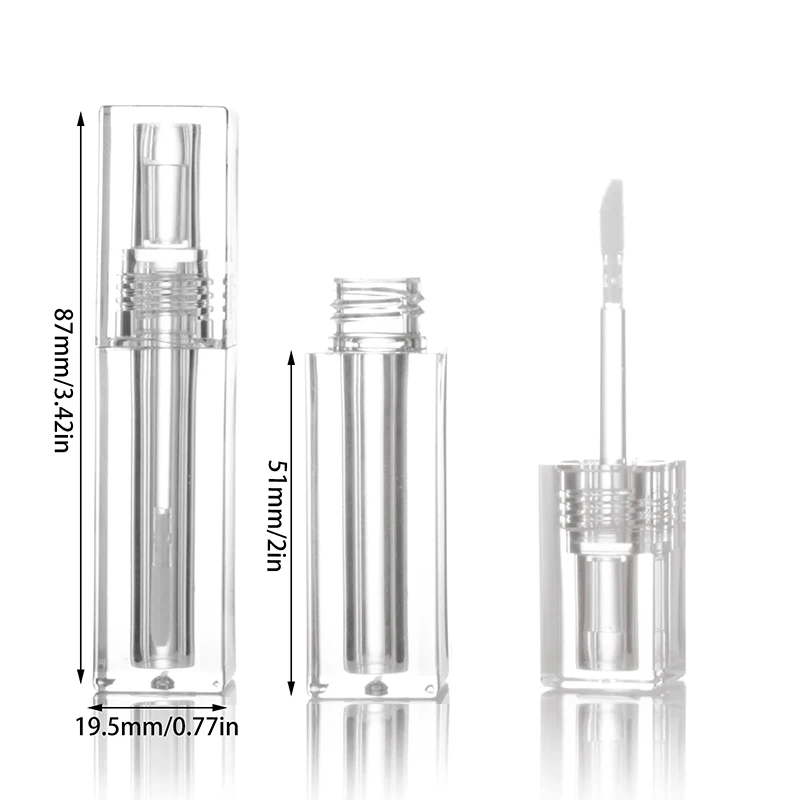 1/5/10pcs Square Transparent Lip Gloss Tubes With Brush DIY Makeup Lipstick Lip Balm Empty Tubes Cosmetics Packaging Containers