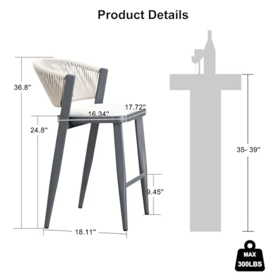 مجموعة مقاعد بارتفاع مضاد مكونة من قطعتين للفناء الخارجي وجزيرة المطبخ بتصميم عصري من الخيزران مع لمسة نهائية رمادية M