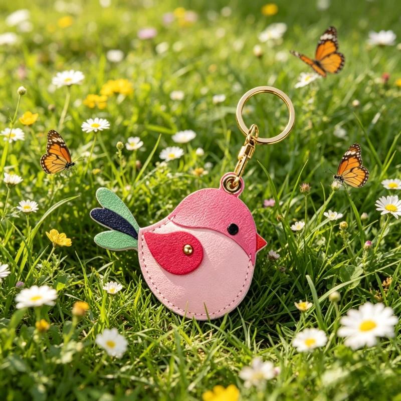 Bird PU Leather Keychain Colorful Braided Wrist Strap Key Ring Lovely Animal Bag Charm Pendant Decorative Key Holder Accessores