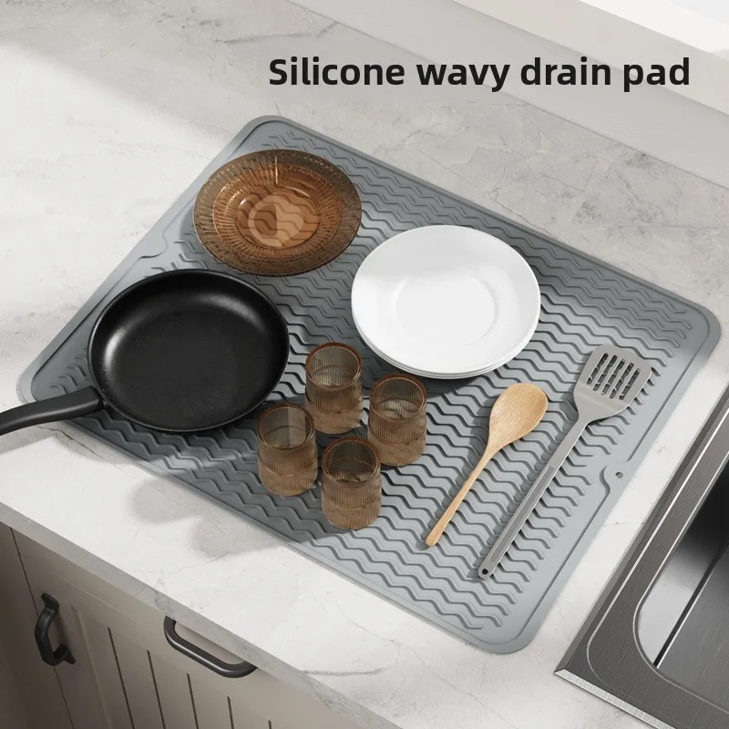 Food Grade Durable Silicone Draining Mat Kitchen Countertop Heat Resistant Pad Dish Drying Mat Household Stove Oil Splash Guard