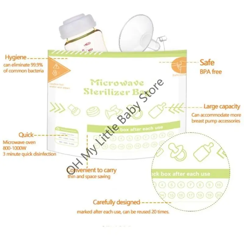 M76C Набор из 10 многоразовых пакетов для стерилизации, 20 раз/пакет для детских бутылочек в микроволновой печи