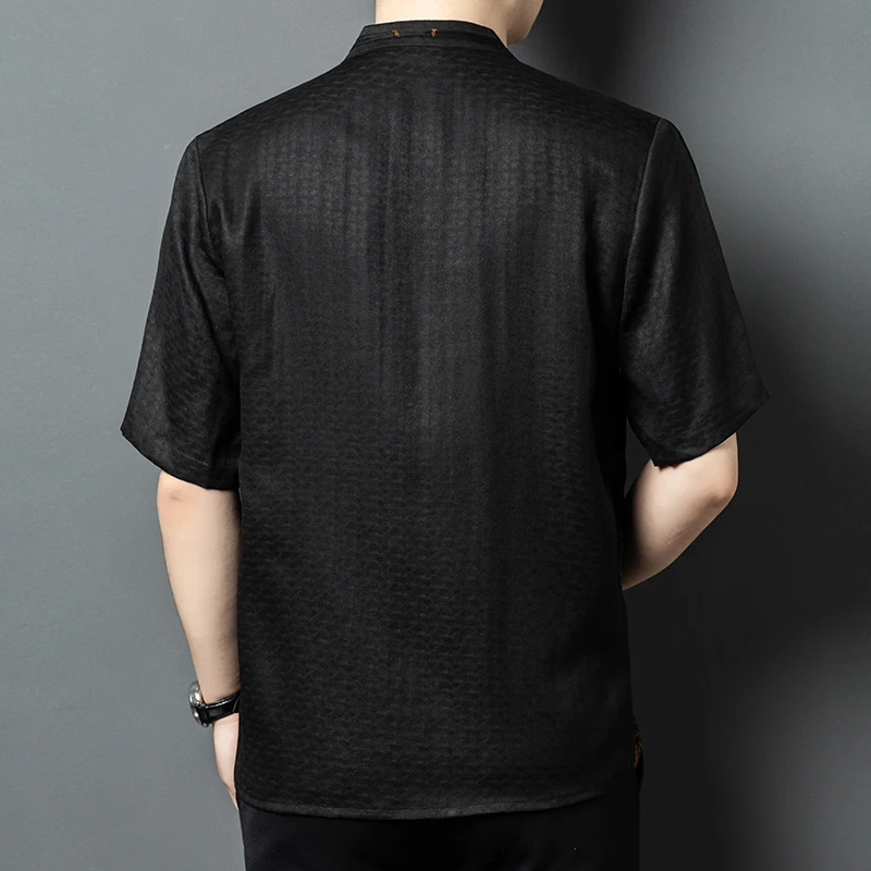 Chinese Style Lightweight Shirts For Men Short Sleeve Loose Fit Summer Quality Genuine Silk 100% Skin-Friendly Camisas De Hombre