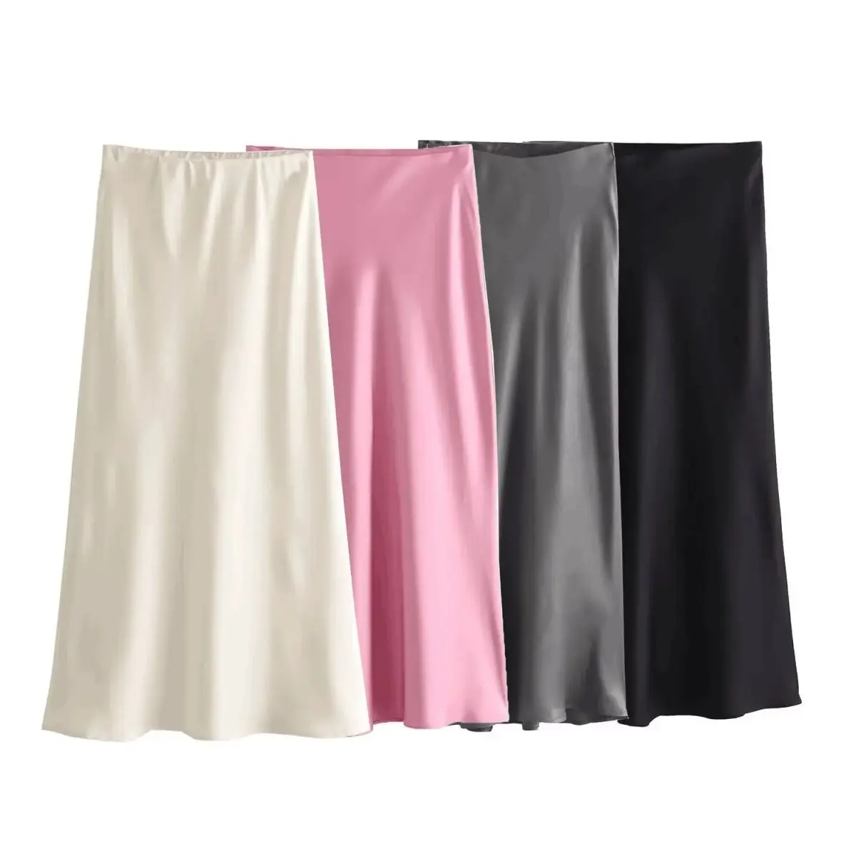 

Vintage Satin Solid Long Skirts Women High Waist Elastic Silky Skirts Fashion 2025 Spring Elegant Straight Skirts