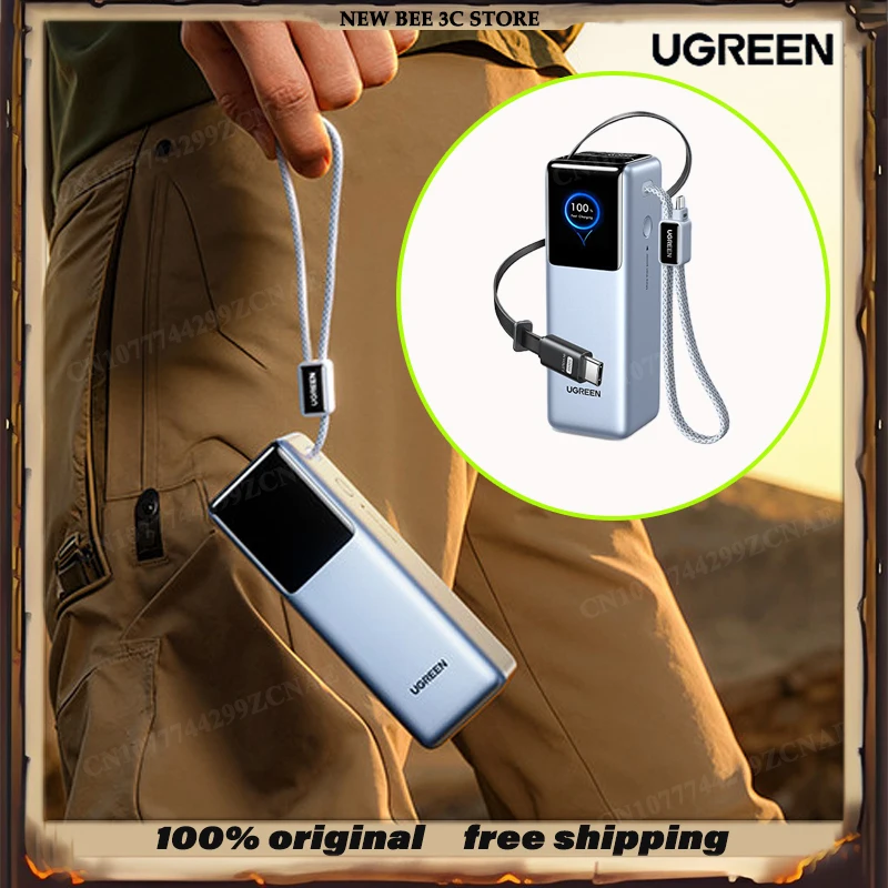 

2026 NEW Ugreen PB728 200W 25000MAH Portable Power Bank With Screen And 65cm Data cable Cell Phone Power Bank 3C Certification