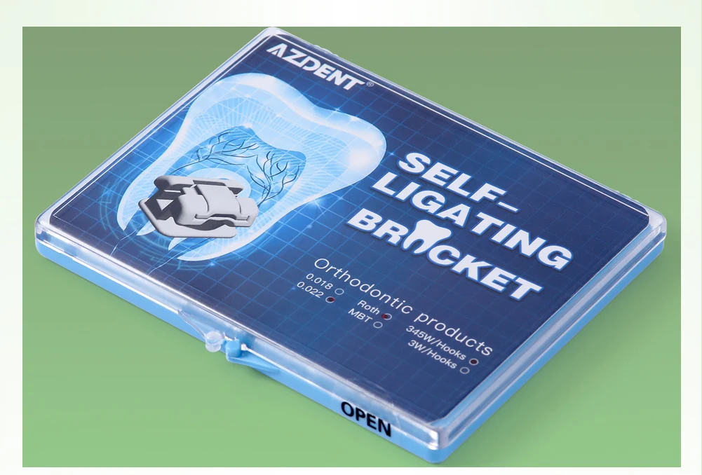 AZDENT Zahnspangen, kieferorthopädische Brackets, selbstligierend, mit bukkaler Röhre, markierter Basis, Roth MBT 0,022, bewegliche Haken 345, inklusive Werkzeug. – Detail 8