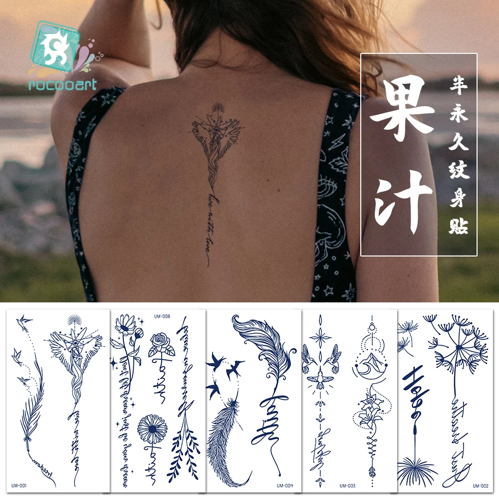 Tatouage Temporaire Sexy Étanche pour Homme et Femme, Lettres de Fleurs sur la Main, le Bras, la Taille, Autocollants à Base de Plantes, Faux Tatouages