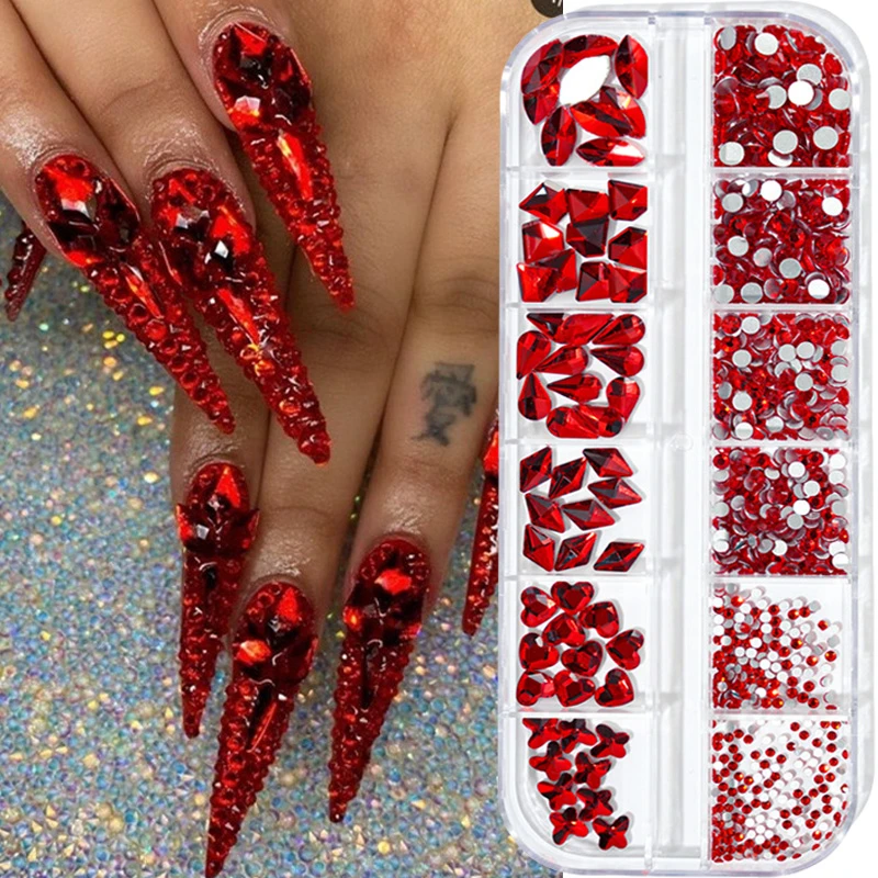 1/3 Boxen 3D AB Nail Art Strasssteine Gemischte Flatback Herz/Schmetterling/Tropfen/Runde Glas Nail Art Dekorationen DIY Maniküre Strass – Detail 3