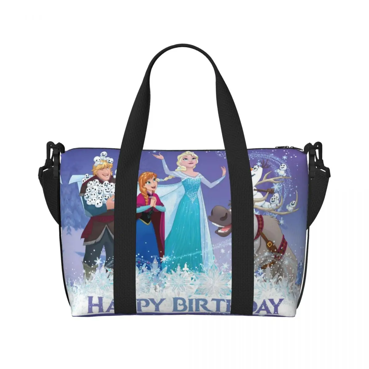 Custom Frozen Happy Birthday Tote Bag for Women Large Capacity Anime Beach Gym Travel Bags