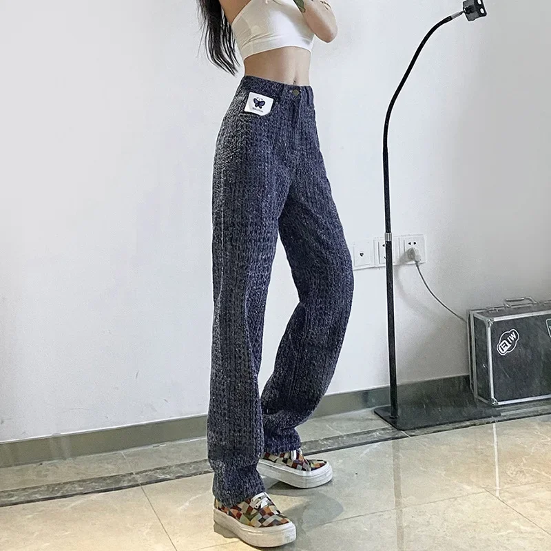 

Butterfly Embroidery Baggy Jeans Women Spring Fashion High Waist Wide Leg Pants Women Vintage Blue Straight Jeans
