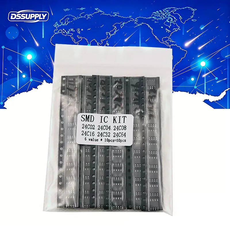 60Pieces 24C02 24C04 24C08 24C16 24C32 24C64 SOP-8 Memory Chip Package SMD KIT Each 10PCS