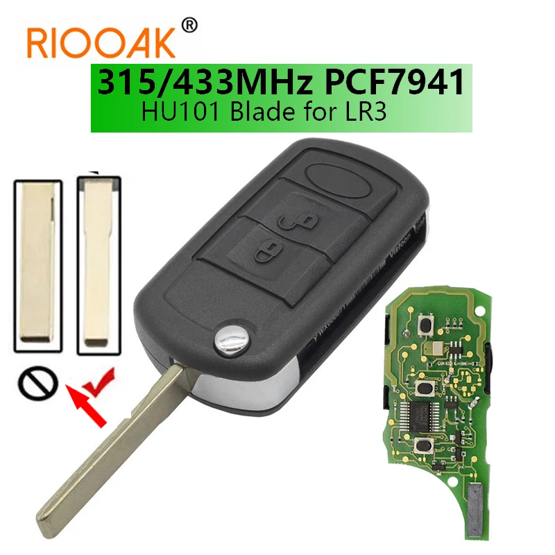 

315MHz/433Mhz PCF7941 Chip Uncut HU101 Blade Flip Folding Remote Car Key Shell Fob for Land Rover Range Rover LR3 Discovery