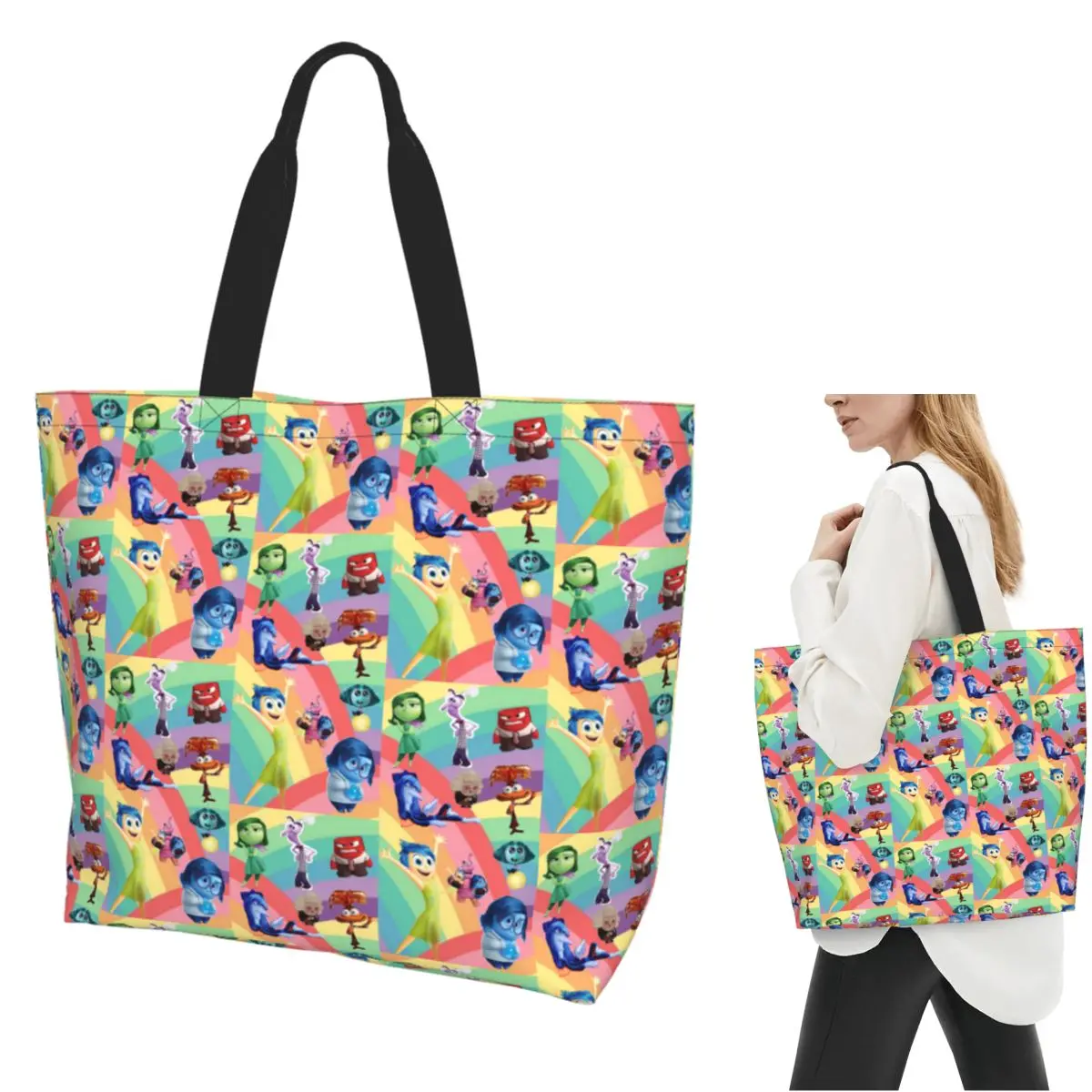 

Inside Out Character Cartoon Shopping Tote Bag Canvas Large Capacity Shoulder Bags Shopper Grocery Handbag for Women