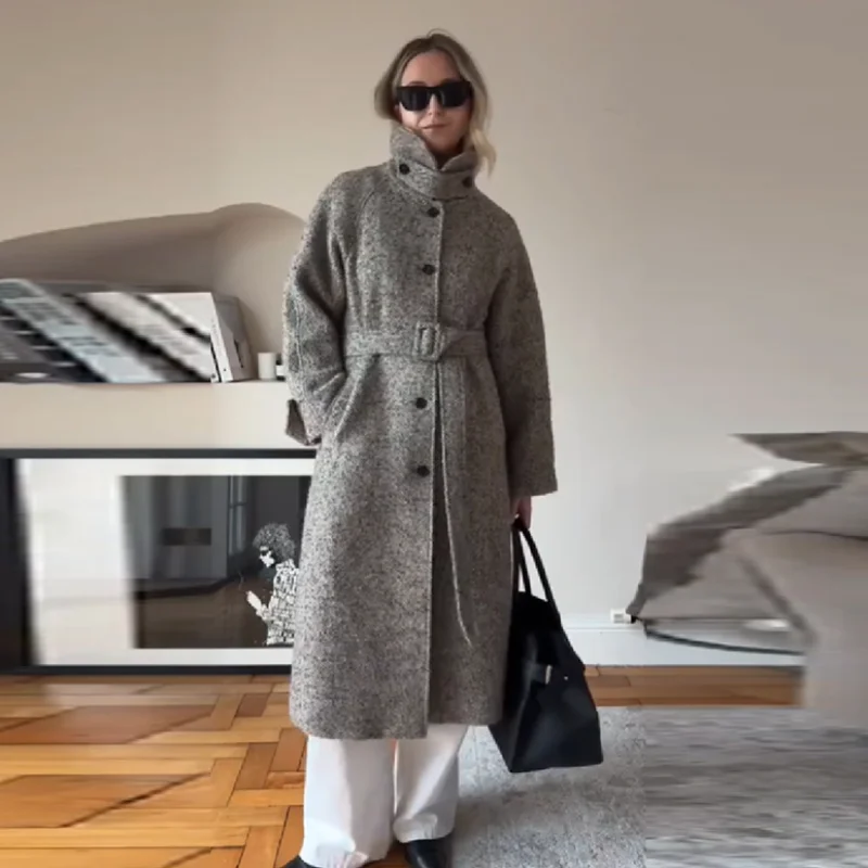 

Скромное винтажное длинное пальто Уютная модная универсальная дизайнерская вневременная женская верхняя одежда Ретро Классическая пригородная женская уличная одежда