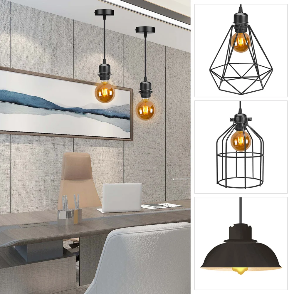 E27 Pendant Lamp Holder Hanging Lighting Kit Copper Socket with Line DIY Retro Lampholder Black/White Ceiling Fixture Screw-type