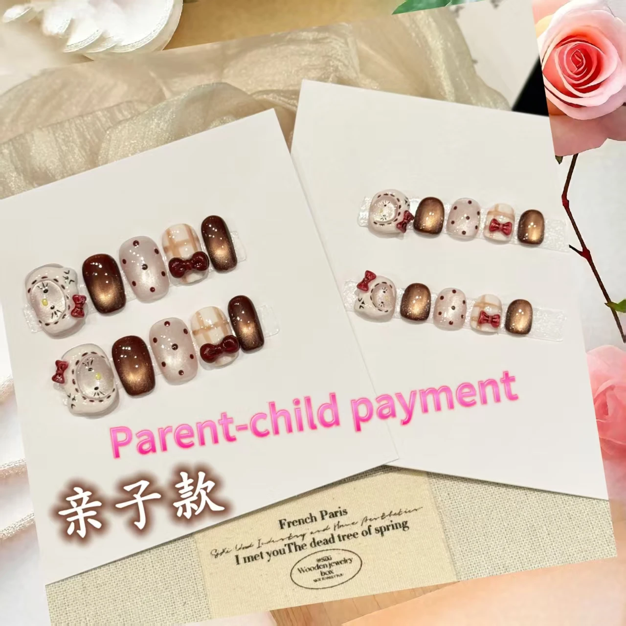 

10PCS [Cat in a Hat] Adorable 3D Cartoon Cat Polka Dot Short Nails With 4-PIECE Tools Super-Strong Nail Adhesive Tabs