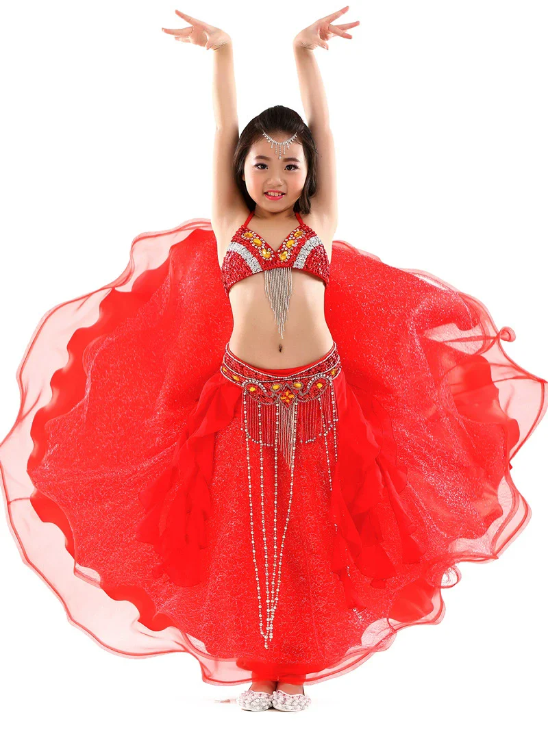 

Oriental Belly Dance Costume For Kids Sequins Embroidered Bellydance Bra Belt Skirt Children Belly Dance Wear
