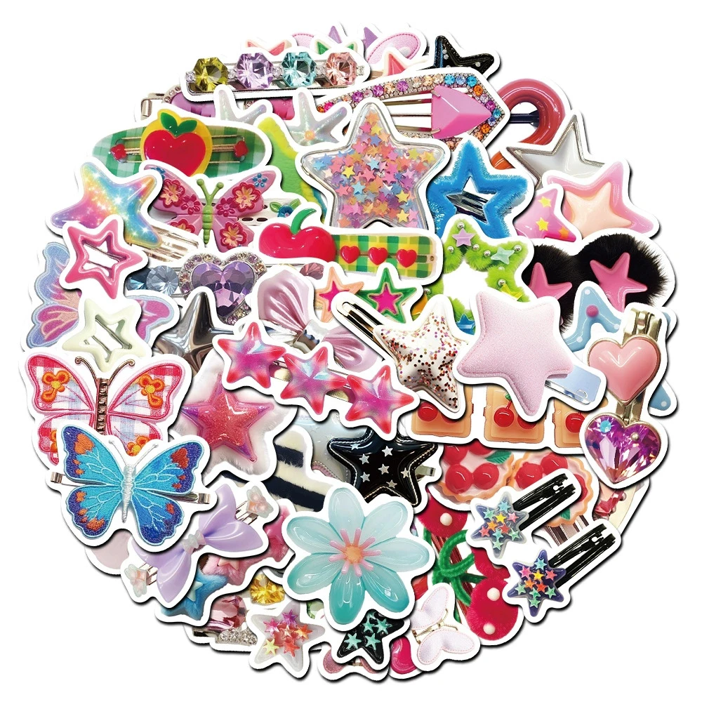 

10/30/50pcs INS Style Colorful Y2K Star Hairpin Stickers Aesthetic Decoration Decal DIY Notebook Laptop Luggage Cute Toy Sticker
