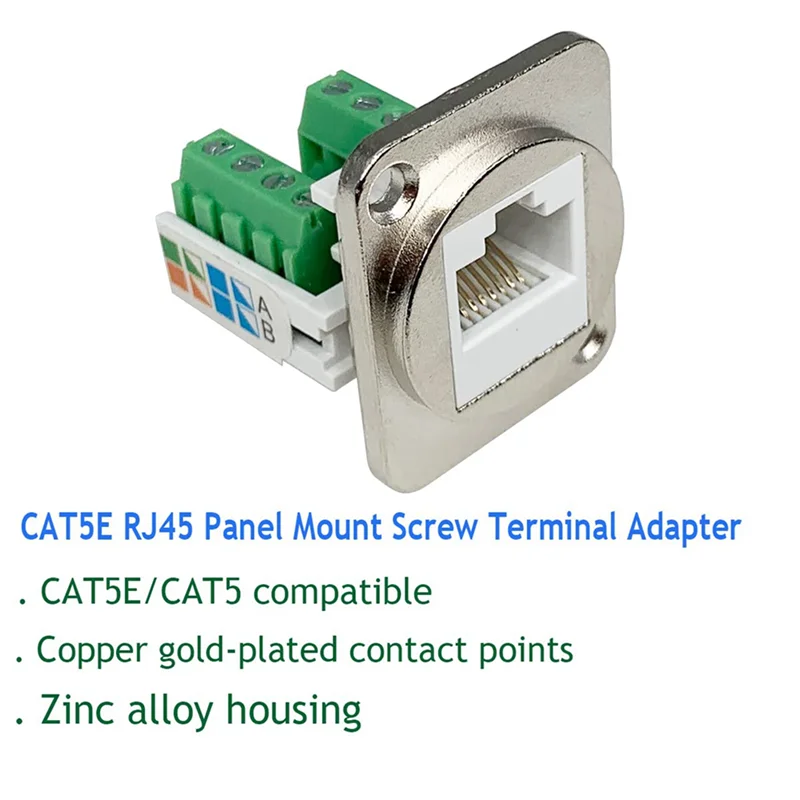 2X RJ45 Panel Mount Screw Terminal Adapter, RJ45/8P8C Panel Mount Connector,D-Type RJ45 Female Solderless Terminal-New