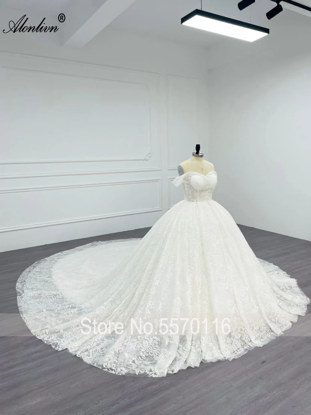 Alonlivn-vestido de novia con encaje 3D brillante, vestido de novia con bordado de cuadros reales, corsé sin tirantes