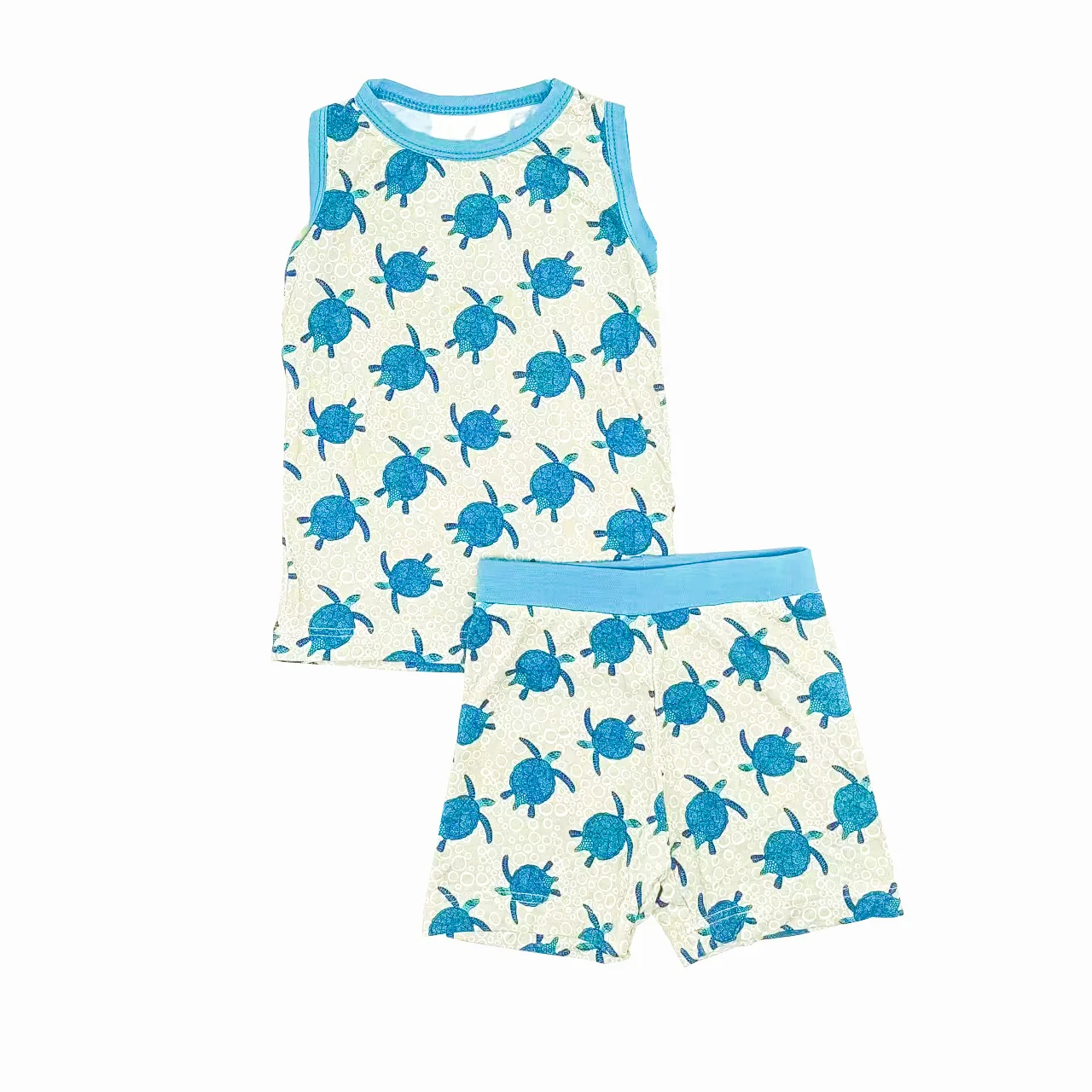 

Sea Turtle Pattern Kids Tank Shorts Outfit Children Boys Bamboo 2-Pcs Outfits Sets Summer Clothes