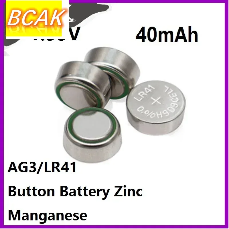 BCAK AG3 Button Battery LR41 Zinc Manganese 1.55V 40mAh Battery Cell for Watch Car Key Remote Calculator Toy Clock