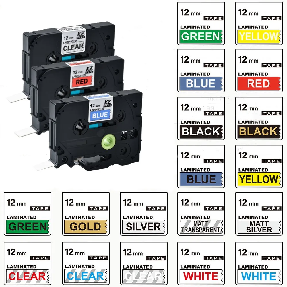 

12mm Black on White Red Blue Yellow Green Label Tape Compatible for Brother TZ TZe 131 231 431 531 631 731 335