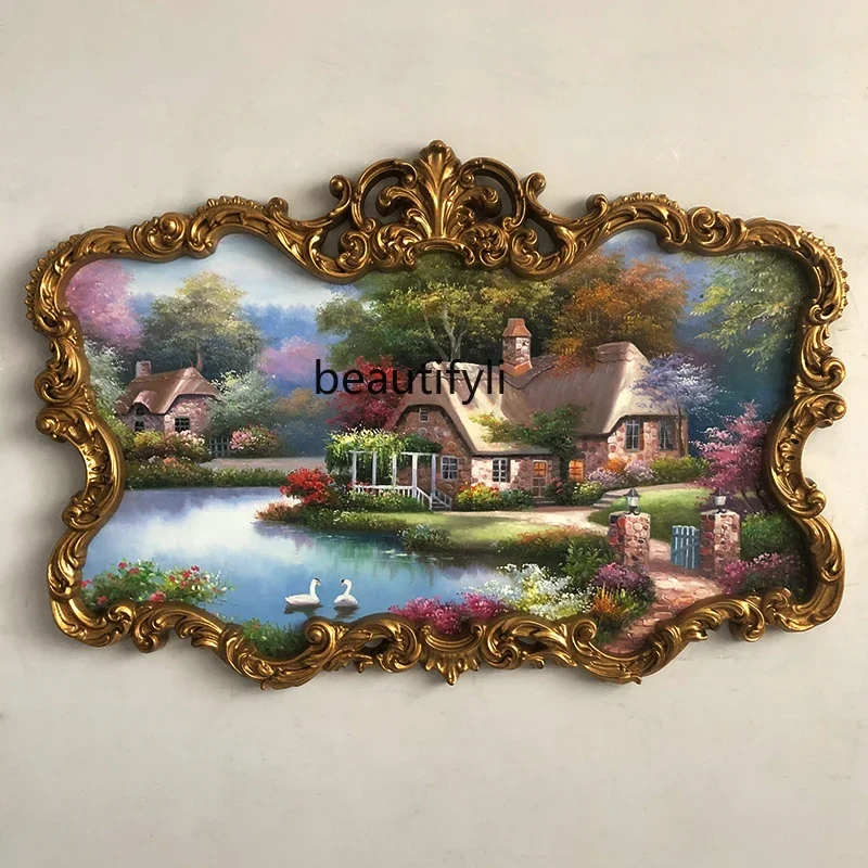 

D80 French retro hand-painted oil painting living room porch wall hanging fireplace engraved decorative painting