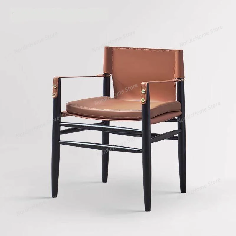 

Wabi Sabi Style Dining Chairs Saddle Leather Coffee Shop Relax Bedroom Dining Chairs Villa Hotel Home Furniture Cadeiras Lscy