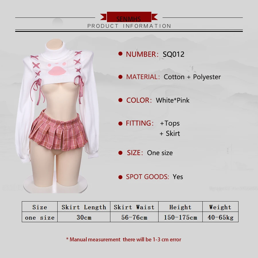 SENMHS Virgin Sweater Lolita Knit Cat Sexy Fashion Temptation Cosplay Clothes Sweet  Costume Event Party For Women Pink