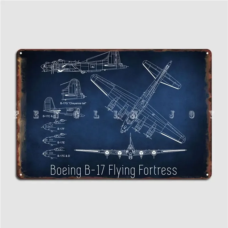 B17 Bomber Blueprint Metal Sign Cinema Living Room Home Garage Decoration Create Tin Sign Poster